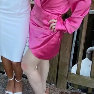 Zara Pink Sheath Dress with Long Bishop Sleeves for Wedding Guest
